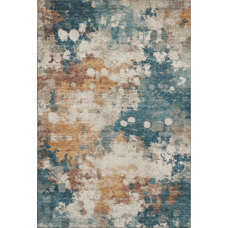 Premium Machine Washable Mayfield AMF2114 Abstract Rug, 10' x 14', Teal