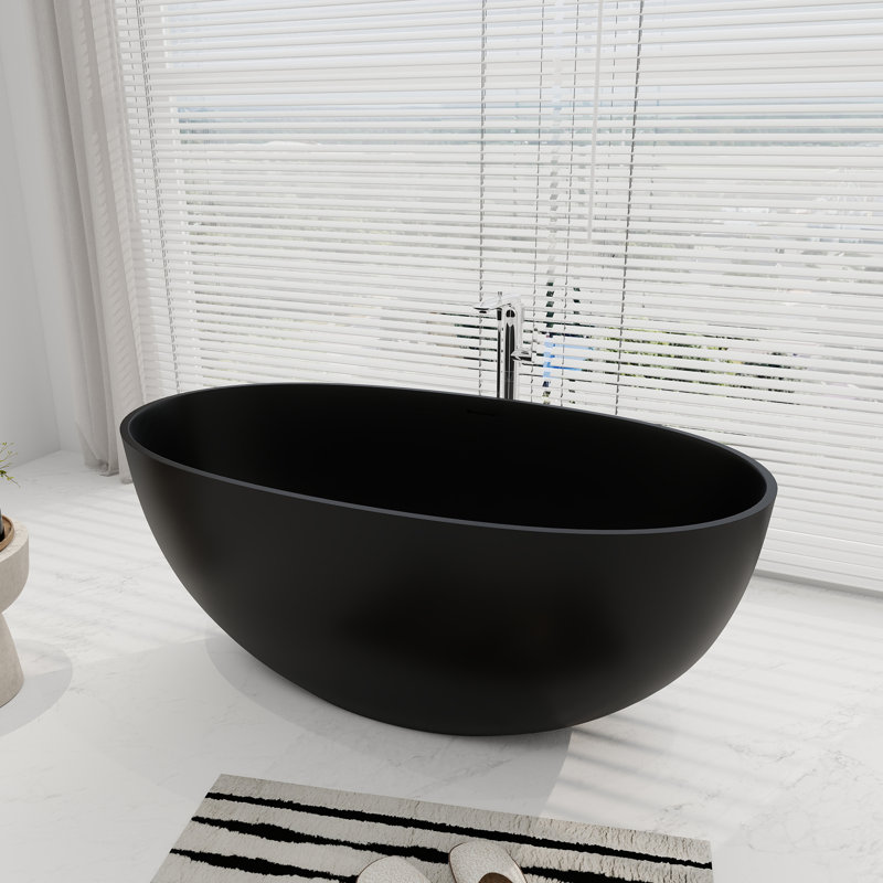 55'' X 30'' Freestanding Soaking Solid Surface Bathtub, Matte Black