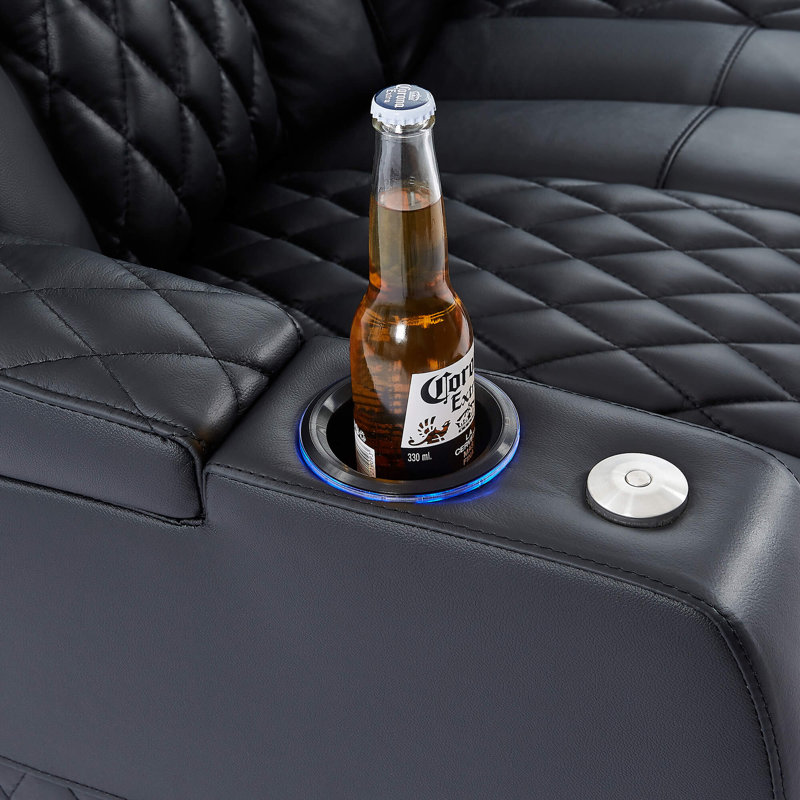 Power Zero Gravity Top Grain Leather Home Theater Recliner Seating, Black