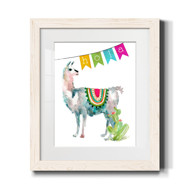 Fiesta Llama II - Reproduction d'art graphique sur papier encadré, H 20 po x l 17 po x P 1,5 po, Blanc