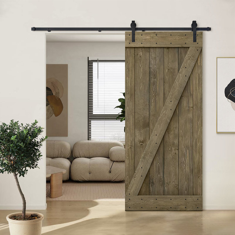 84'' Knotty Pine Rustic Barn Door with Matte Black Hardware