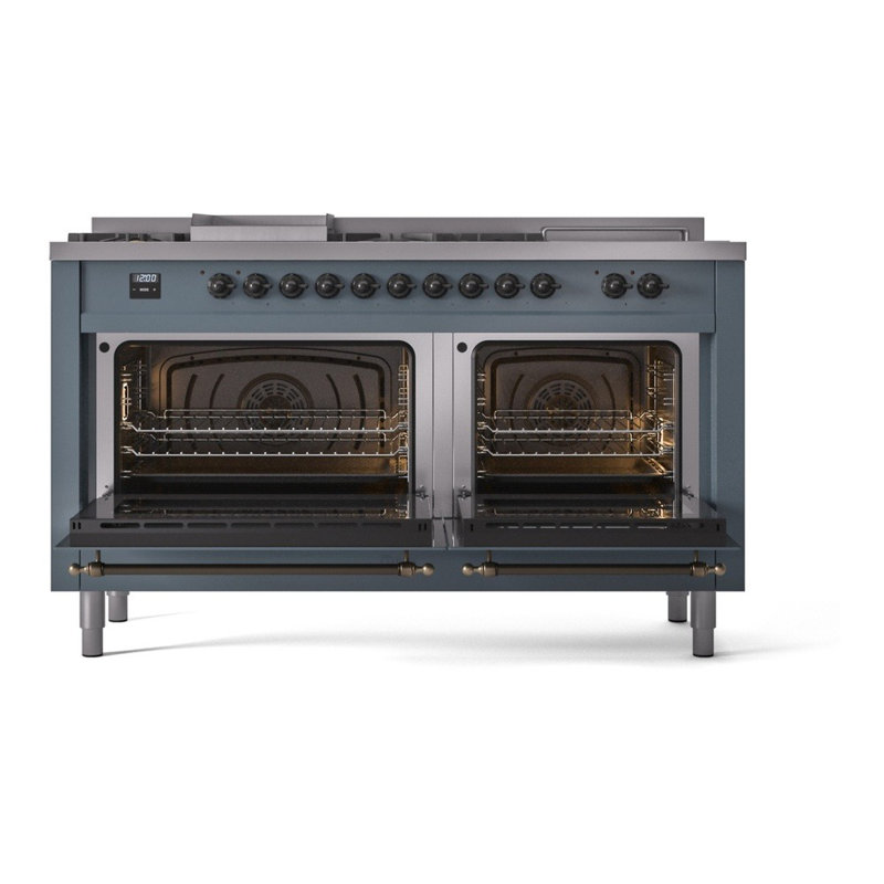 ILVE Nostalgie II 60 Dual Fuel Range, 5 Burners, Griddle, Frenchtop , RAL Color/Bronze, Natural Gas