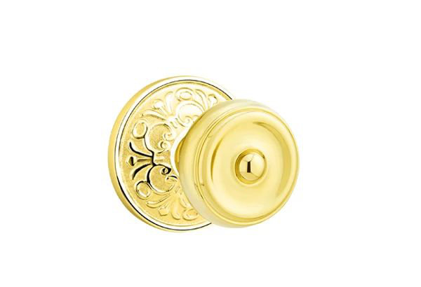 Ensemble de mortaise intérieure Emtek Passage avec rosette Lancaster et bouton Waverly (droit), Chrome poli