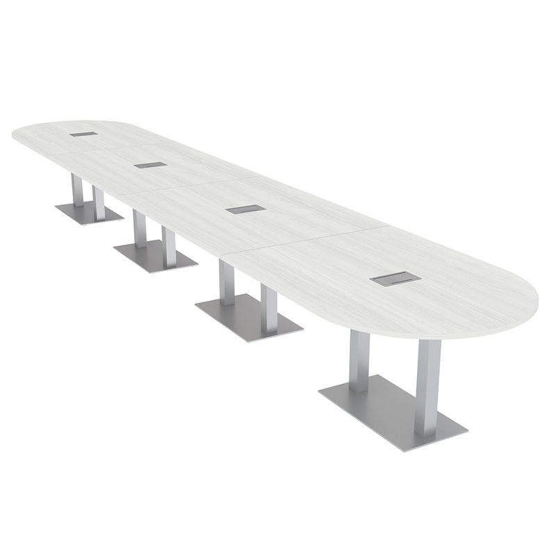 Table de conférence en forme de piste de course avec base en métal double | Unité électrique, L 144 po x l 48 po