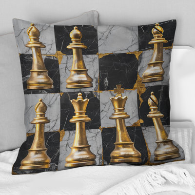 Gold Black Chess Pattern II - Tiles Pillow
