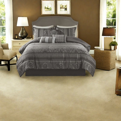 Luxurious Grey Jacquard Bedding Sets, Polyester Comforter With Elegant Design