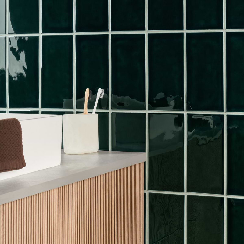Nabi Subway 4.5x9 Subway Polished Glass Tile, Midnight Blue Green