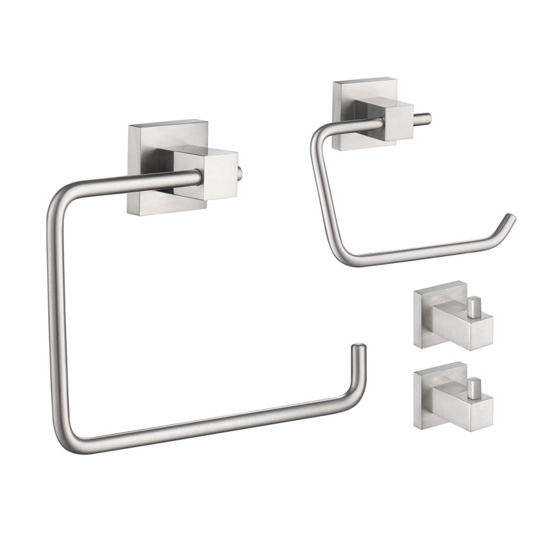 Cube 4 - Piece Bathroom Hardware Set, Brushed Nickel
