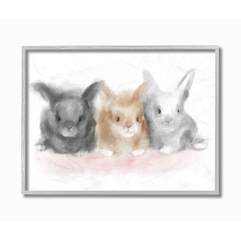 Gervasio Fluffy Bunnies Animal Design, H 20 po x l 16 po x P 1,5 po, Cadre gris