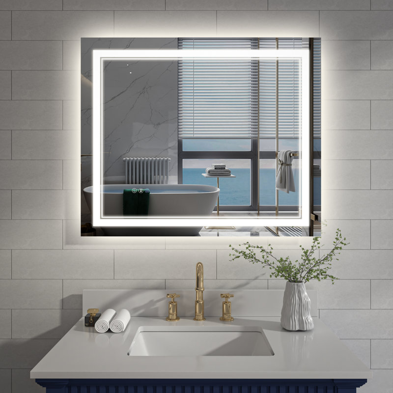 Miroir de salle de bain à DEL à intensité variable avec fonction de désembuage, Rectangle, 30 po x 36 po