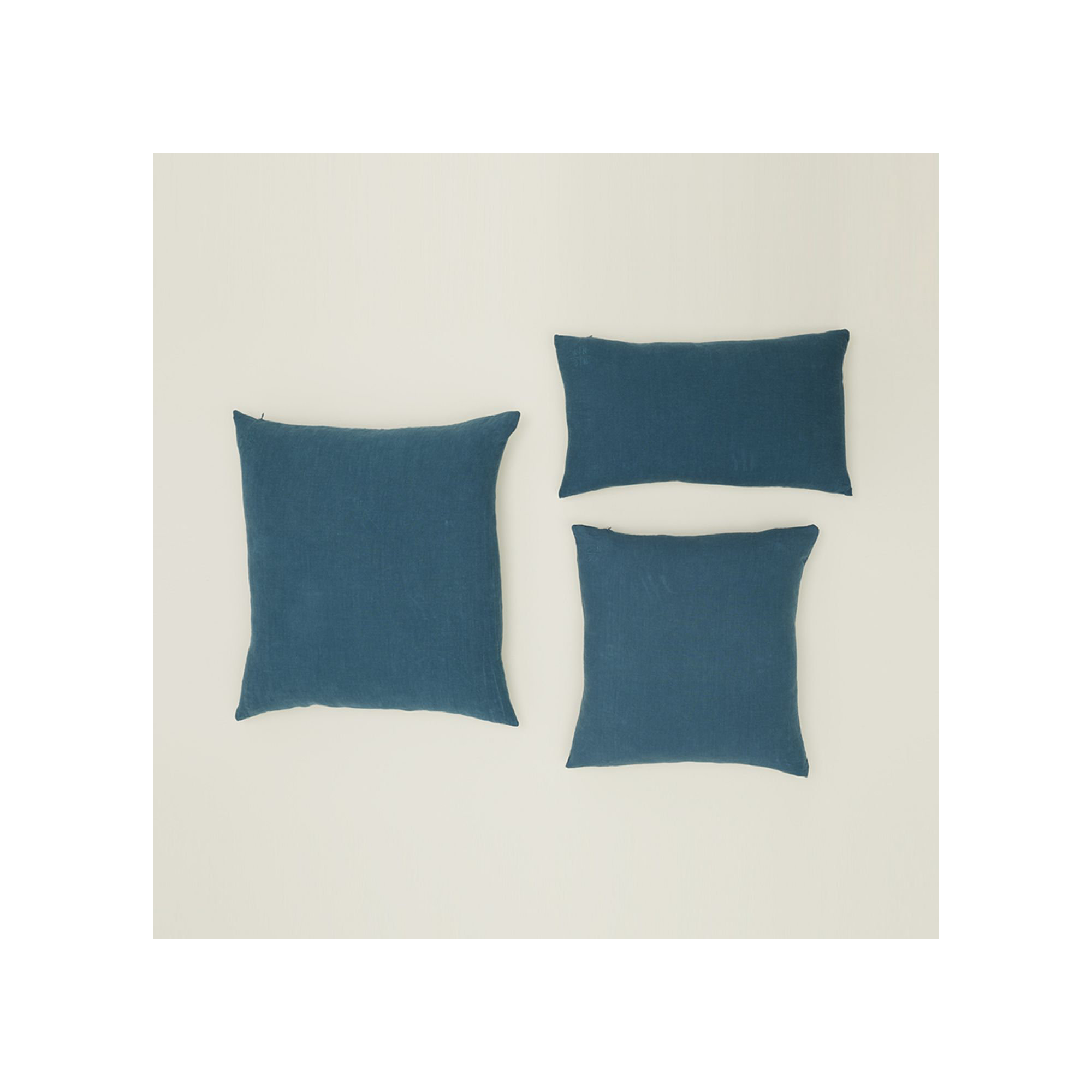 Simple Embroidered Linen Throw Pillow, Peacock, Rectangle 12" H x 22" W