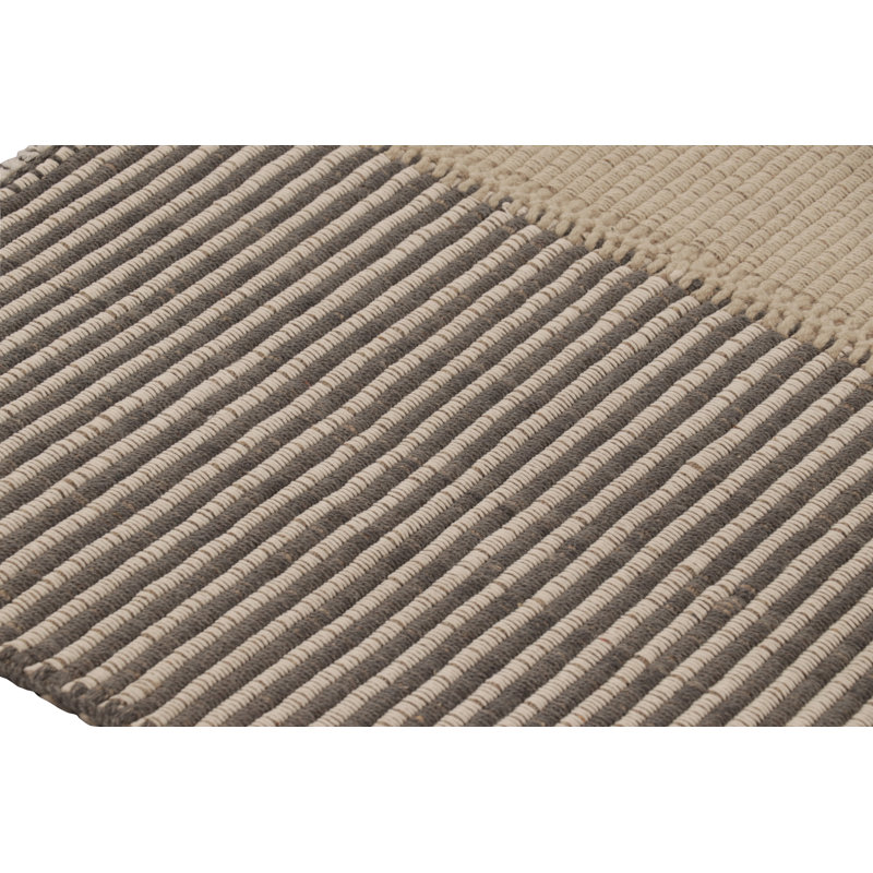 Rug & Kilim’S Accent Kilim, Square Rug In Textural Cream And Gray Stripes