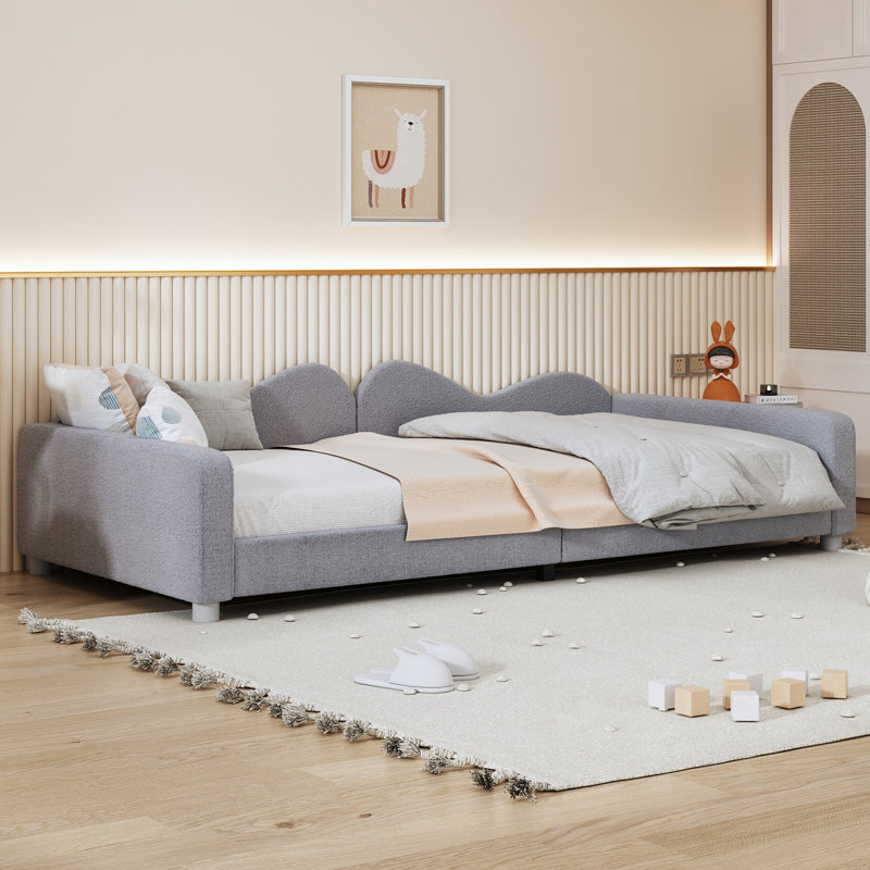 Twin Size Upholstered Daybed With Cloud-Shaped Backrest, Gray, Twin
