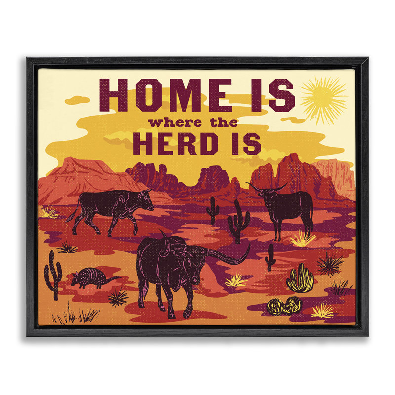 Cadre flottant Western Home Where Herd Is, conception par Diane Labombarbe, Cadre flottant noir de jais, H 17 po x l 21 po