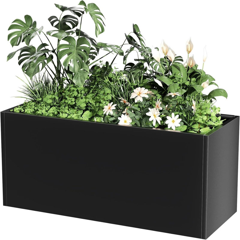 68x18x12 in Snap-Together Metal Raised Garden Bed  Modern Black Square Planter with Open Bottom, 68"x18"x12"