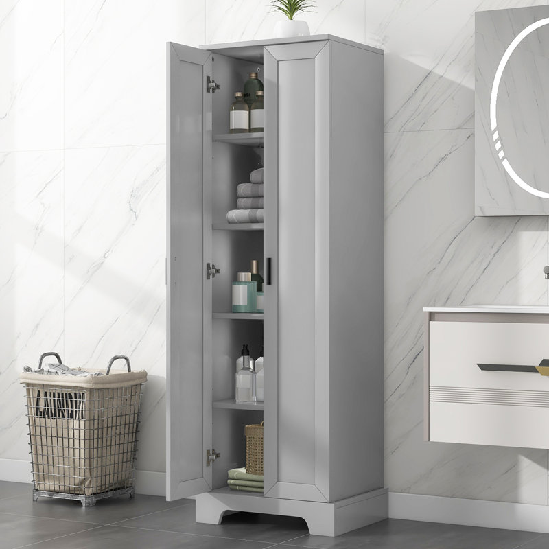 Brown Dual-Door MDF Bathroom & Office Storage Cabinet with Adjustable Shelf, 70" H x 22.1" W x 16.9" D, Brown