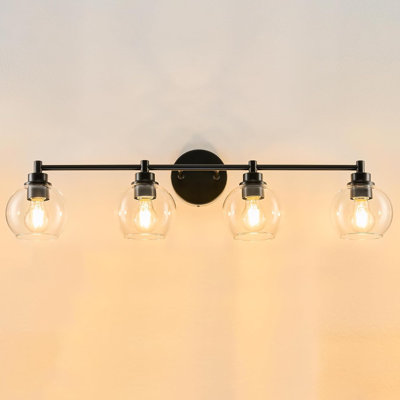 Luminaire de salle de bain 4 lumières avec abat-jour en verre sphérique, douilles E26, idéal pour la salle de bain, la chambre à coucher, le couloir et le salon
