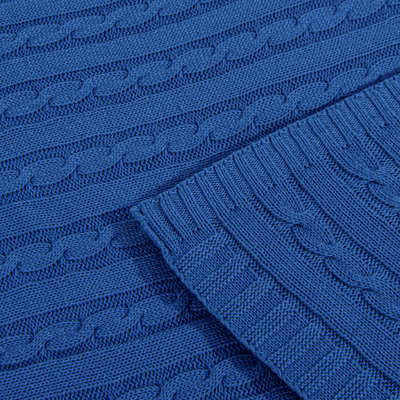 Jeté tricoté, jeté 100% pur coton, lavable à la machine, confortable - NTBAY, L 80 po x l 60 po , Bleu de cobalt