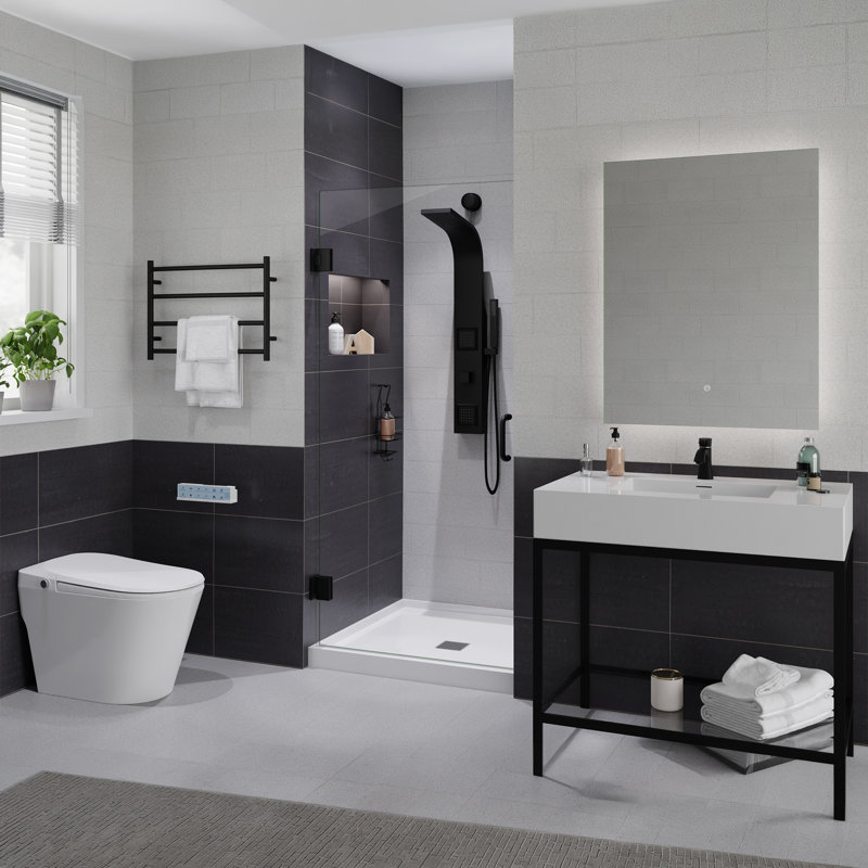 Base de douche à triple seuil H 36 po x l 36 po avec couvercle de drain