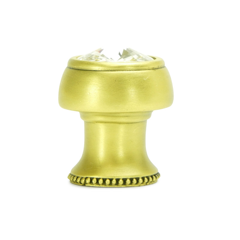 Cache round knob with flared foot with a rivoli Swarovski Crystals in finish Florentine Gold, Antique Brass