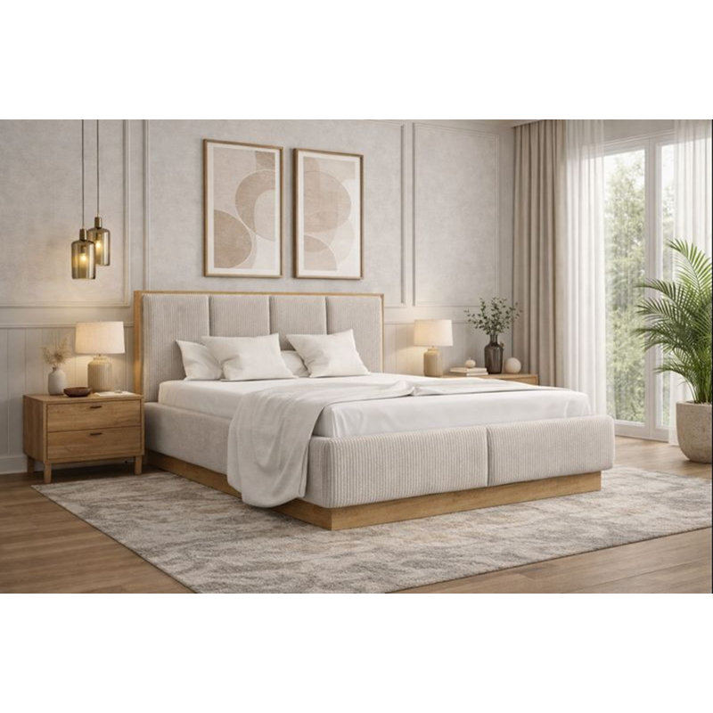 Upholstered Ottoman Storage Bed, Beige, 140 x 200 cm