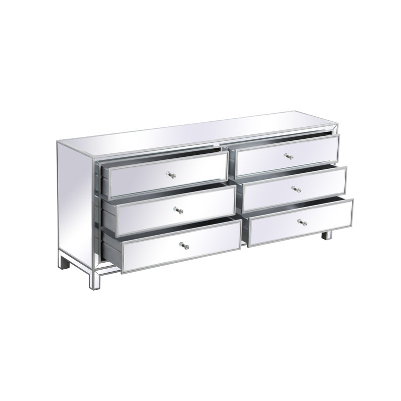 Commode double 6 tiroirs Rotella Mirrored, Argent