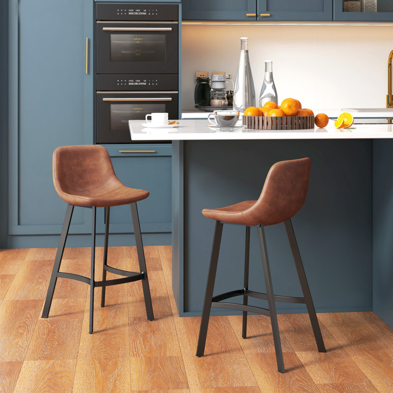Upholstered Counter Stool with Metal Frame, Brown