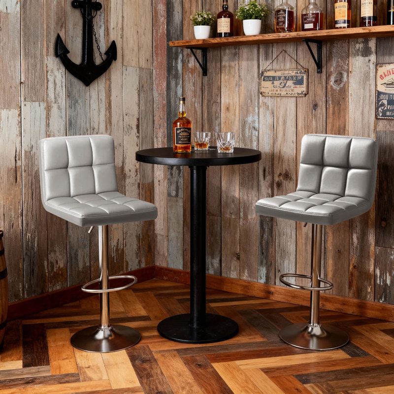 Stallcup Swivel Adjustable Height Bar Stool, Silver