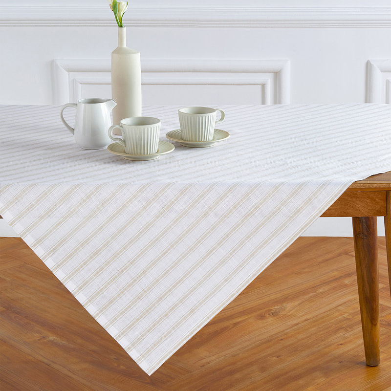 Capri Ticking Stripe - 100% Pure Linen Table Throw, Natural and White