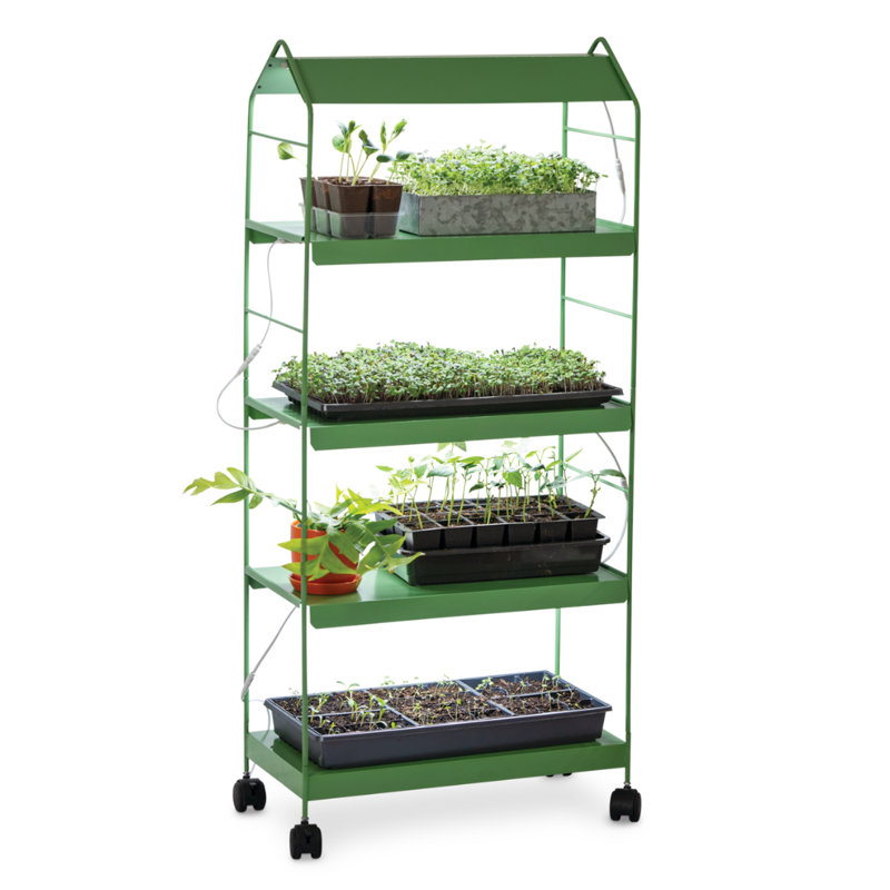 Green Powder Coated Steel 4-Tier LED Grow Light Plant Stand