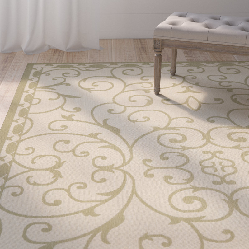 Tapis oriental crème / vert Rhine, Rectangle 6 pi 7 po x 9 pi 6 po