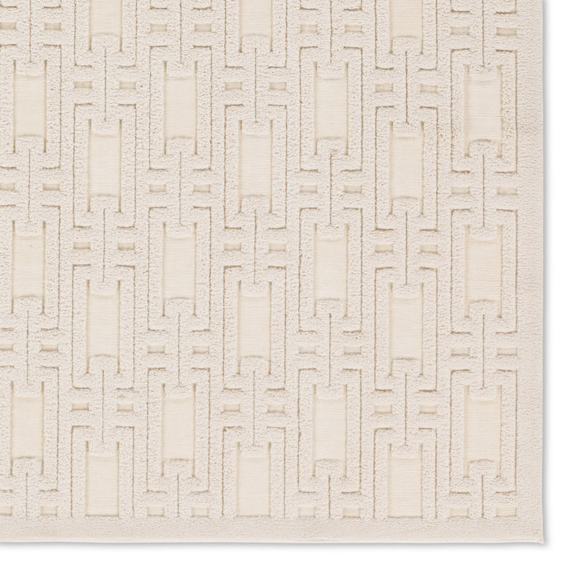 Cream Geometric Chenille Rectangular Area Rug