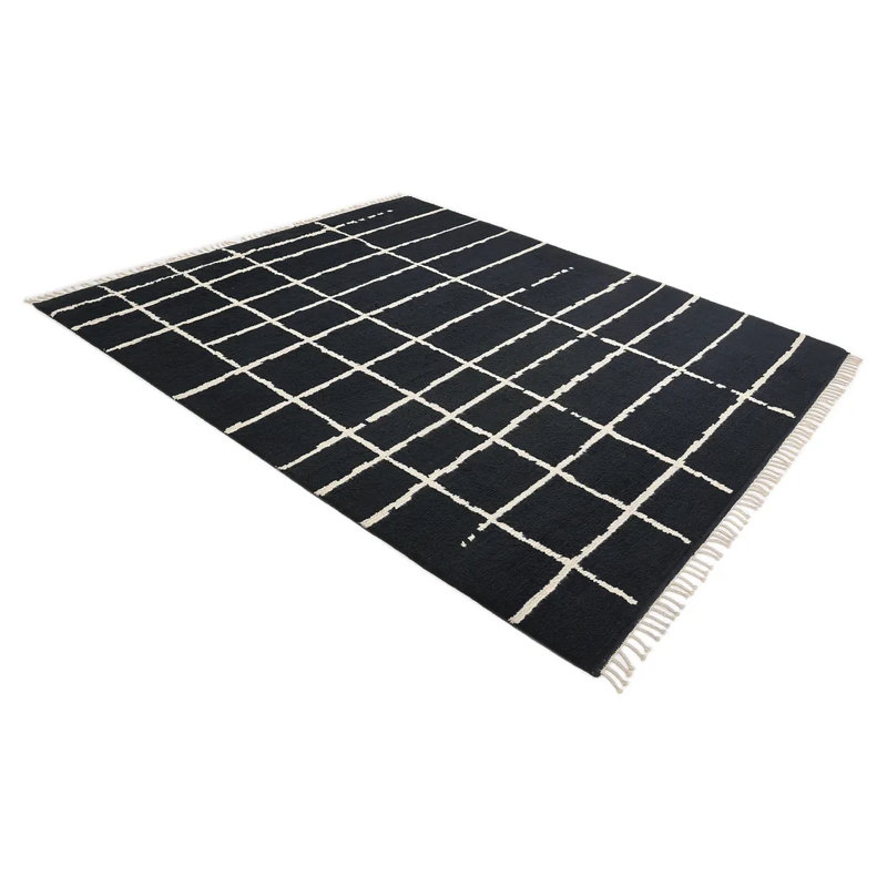 Paris Hand Knotted Area Rug in Black/White, Rectangle 3' x 5'