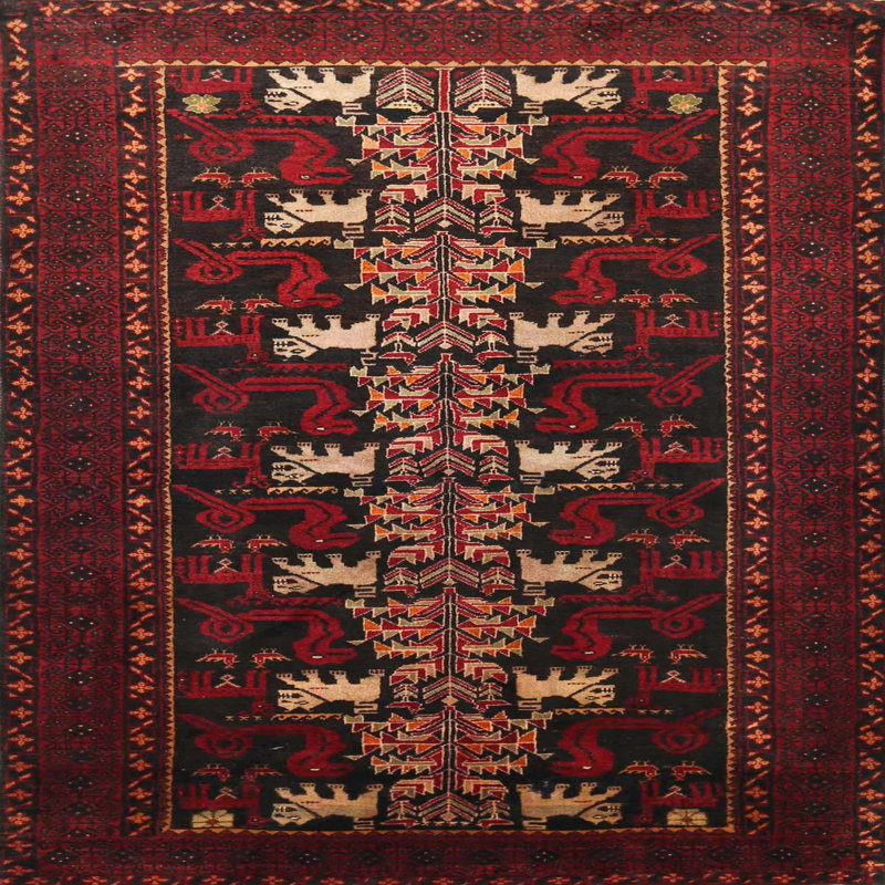 Tapis rouge à motif sud-ouest, Carré 7 pi