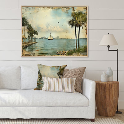 «Vintage 1920 Miami Palm Trees Beachside», reproduction sur toile