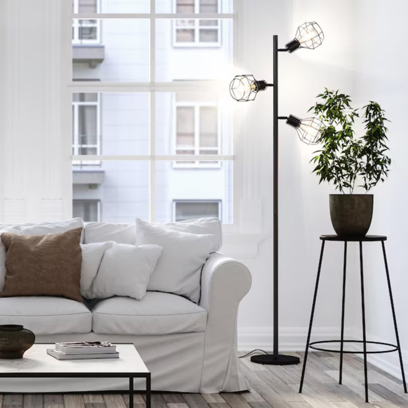 Robin Adjustable 3-Head Industrial Black LED Floor Lamp with Vintage Edison Bulbs