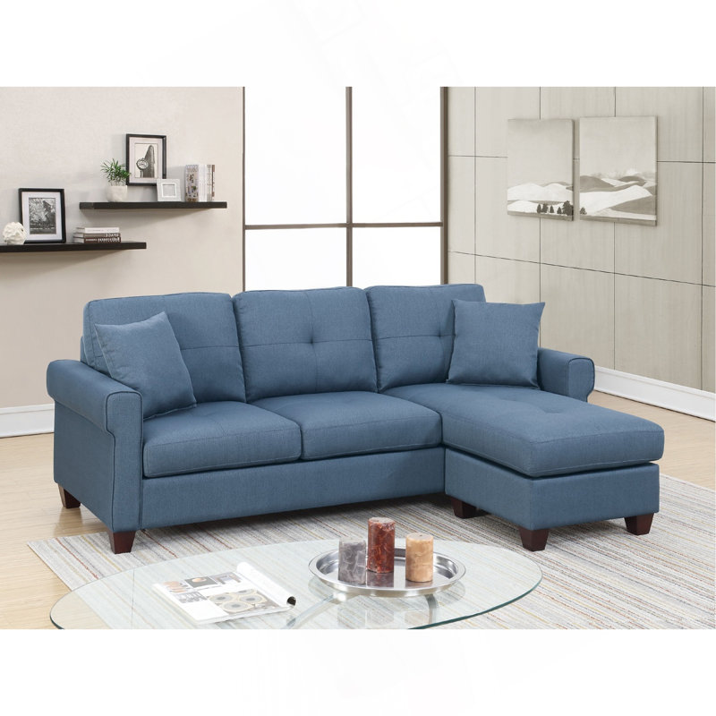 Canapé modulaire réversible en polyfibre bleu capitonné