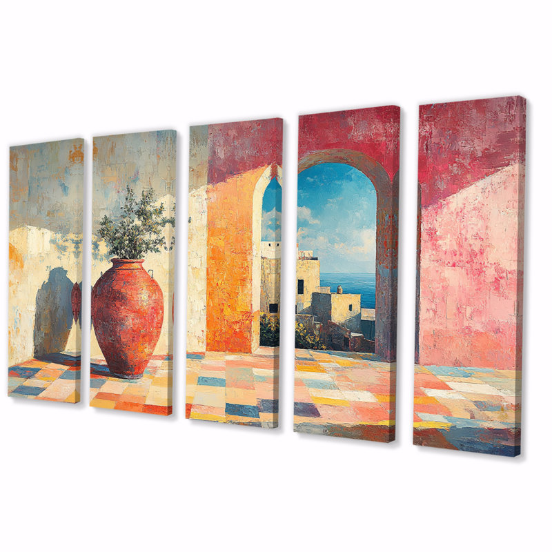 Rose Boho Pottery Sunrise Kiln - ensemble d'art mural Boho Pottery, H 32 po x l 80 po