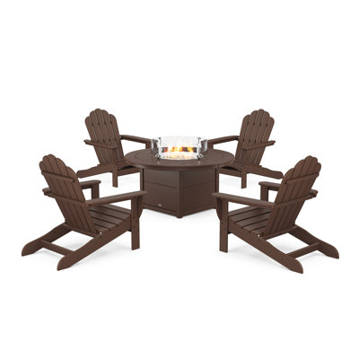 5-Piece Monterey Bay Oversized Adirondack Conversation Set with Fire Pit Table