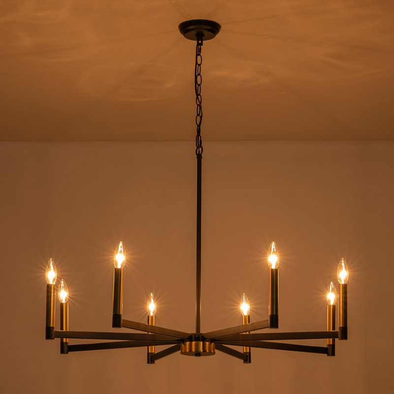 Lustre classique / traditionnel à 8 lumières à intensité variable Sederick, Noir mat / Or