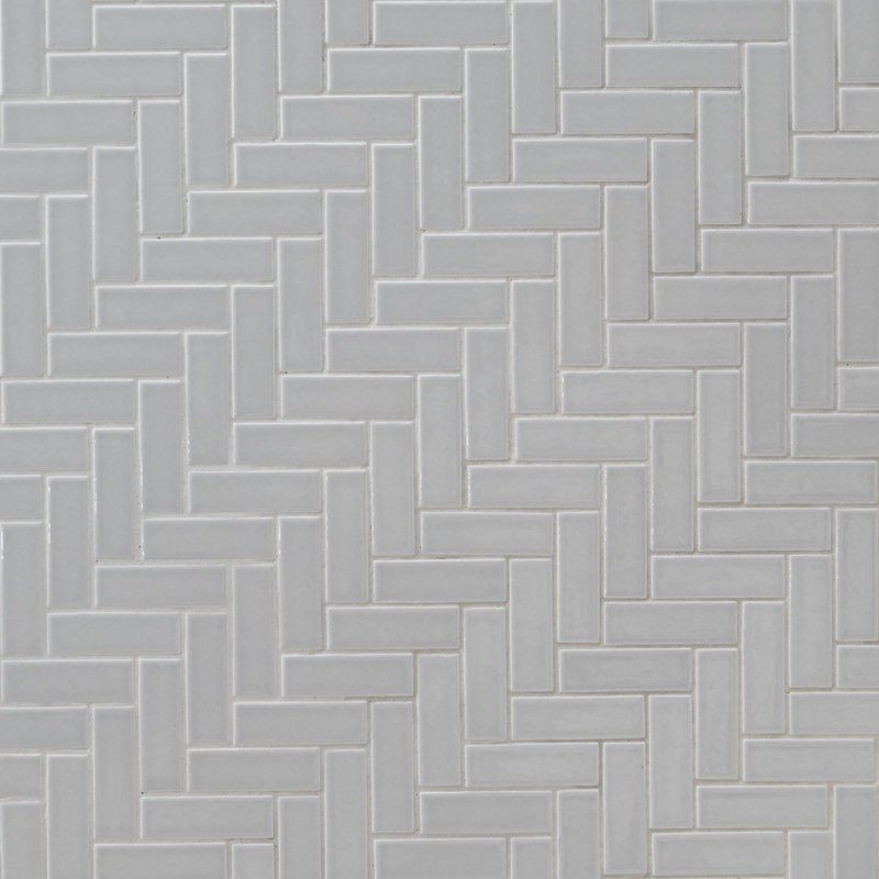 Lume Gray Herringbone 14 in. x 14 in. Glossy Porcelain Mosaic Floor and Wall Tile