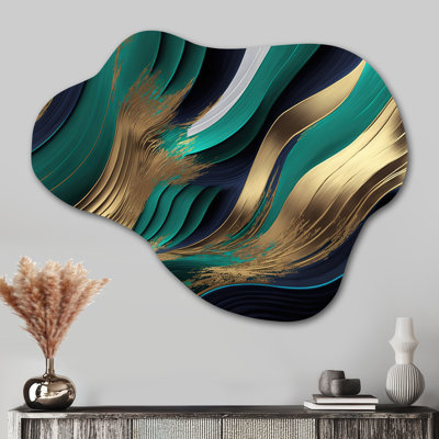 Green And Gold Agate I - Transitional Unique Shape Metal Print, Green Freeform Metal Wall Art