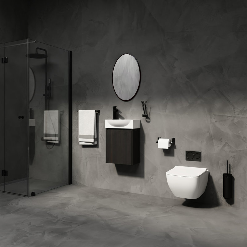 Meuble-lavabo de 40 cm (16 po) pour petite salle de bain, en céramique noire moderne avec armoire intégrée, idéal pour les petits espaces et facile à nettoyer.