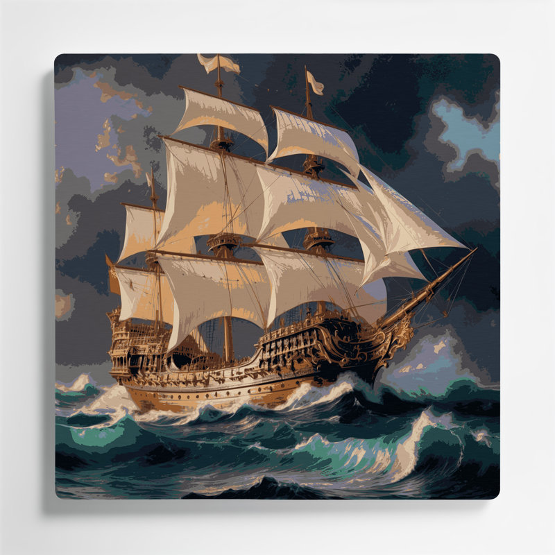 Art mural bleu nautique en galions nautiques, H 12 po x l 12 po