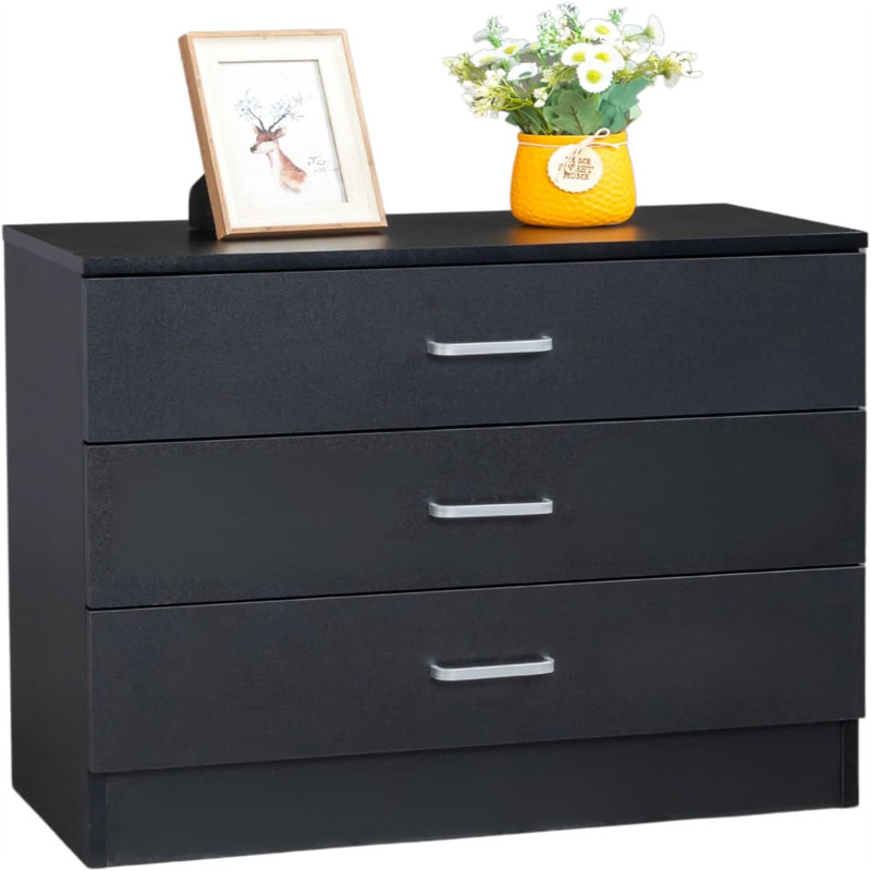 Table de chevet moderne à 3 tiroirs avec poignées en métal - armoire de rangement minimaliste pour chambre à coucher ou salon