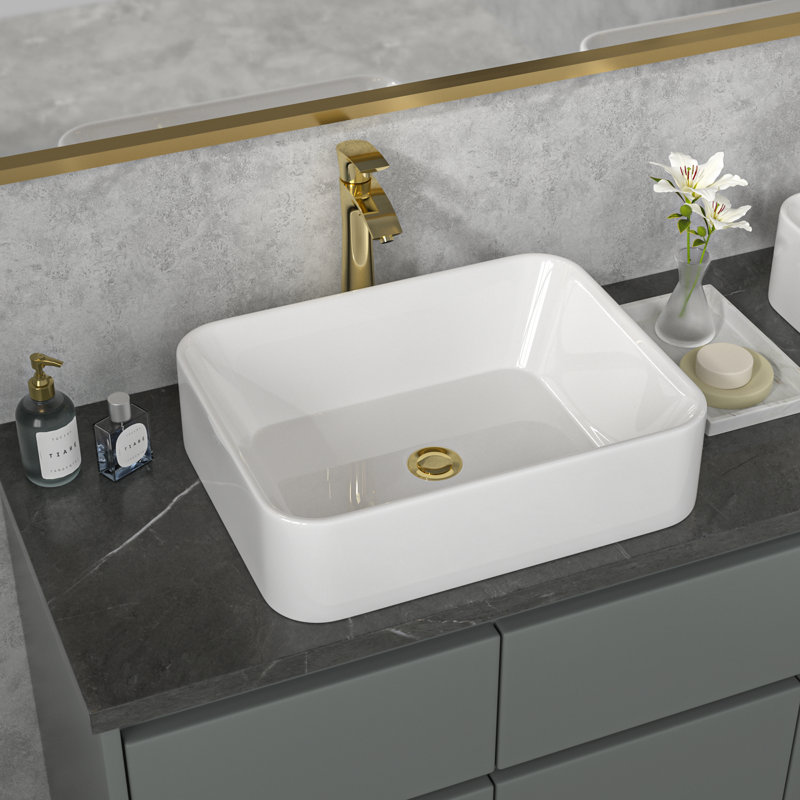 Lavabo de salle de bain vasque rectangulaire en céramique 19 po L x 15 po, Blanc