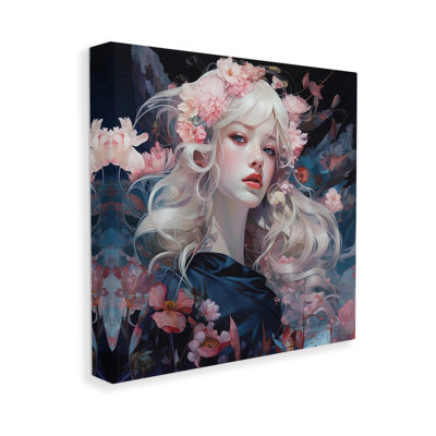 Fille avec des iris roses, art mural sur toile par Rb