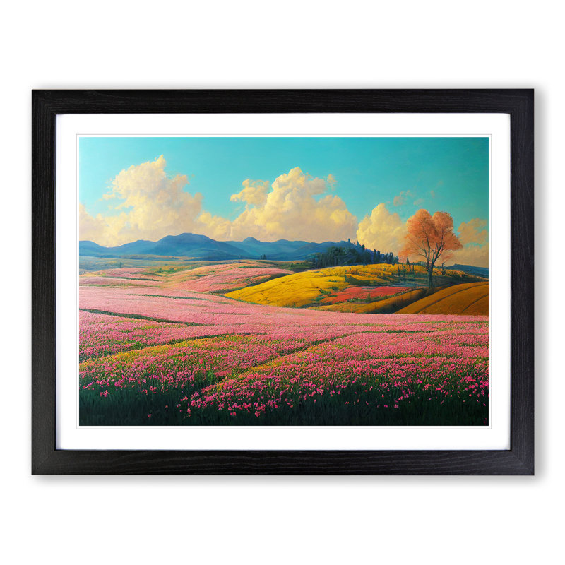 Spring Landscape Meadow Vol.5 1 Piece Single Picture Frame Wall Art, 25cm H x 34cm W x 2cm D, Black
