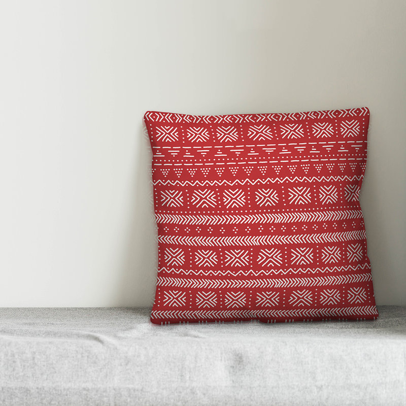 Throw Pillow, 18" x 18", Red/White Geometric 3