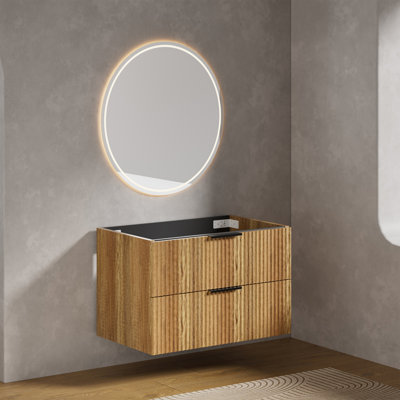 30" & 36" Sculptural Floating Vanity Base With Artisanal Fluted Texture (Sink Not Included)